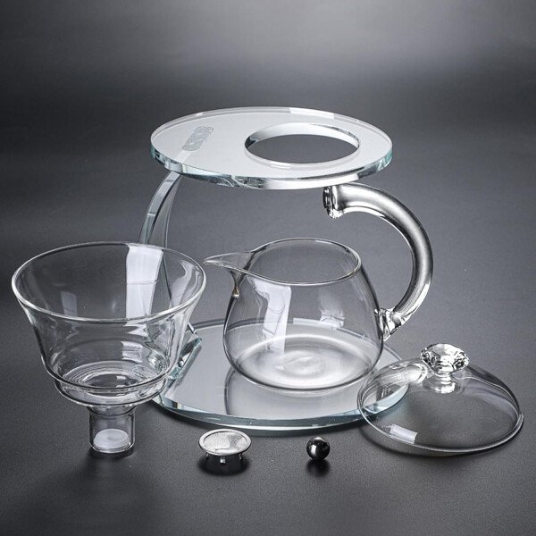 Unbreakable Juego de té de vidrio - Tetera de vidrio de goteo Lazy Kungfu, tetera giratoria de goteo semiautomática de 14.1 onzas líquidas con infusor, hervidor de borosilicato alto para casa de té - Imagen 15