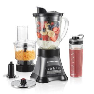 Hamilton Beach Wave trituradora Licuadora sistema con 40 oz Jar, 20 oz Single Servir blend-in Travel Jar & Chopper (58163), Gris y Negro