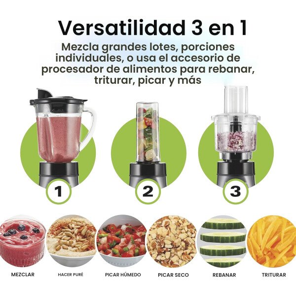 Hamilton Beach Wave trituradora Licuadora sistema con 40 oz Jar, 20 oz Single Servir blend-in Travel Jar & Chopper (58163), Gris y Negro - Image 2