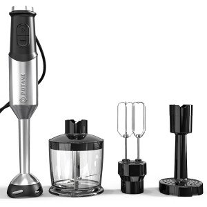 Licuadora de inmersión, motor de cobre resistente, palo inteligente de acero inoxidable con batidores de huevos, triturador de papas, picador/procesador de alimentos