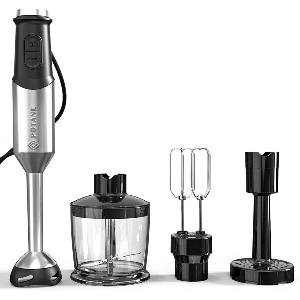 Licuadora de inmersión, motor de cobre resistente, palo inteligente de acero inoxidable con batidores de huevos, triturador de papas, picador/procesador de alimentos