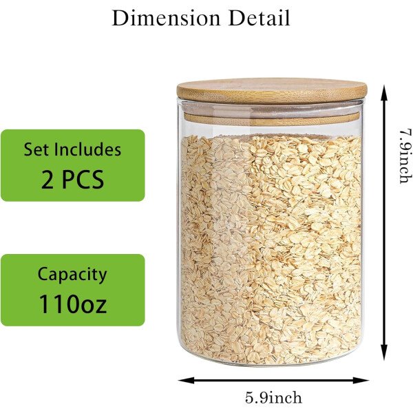 Juego de tarros de almacenamiento de vidrio elegantes con tapas herméticas de bambú, perfecto para la organización de la cocina, harina, arroz, pasta, azúcar, granos de café, accesorios incluidos - Imagen 3