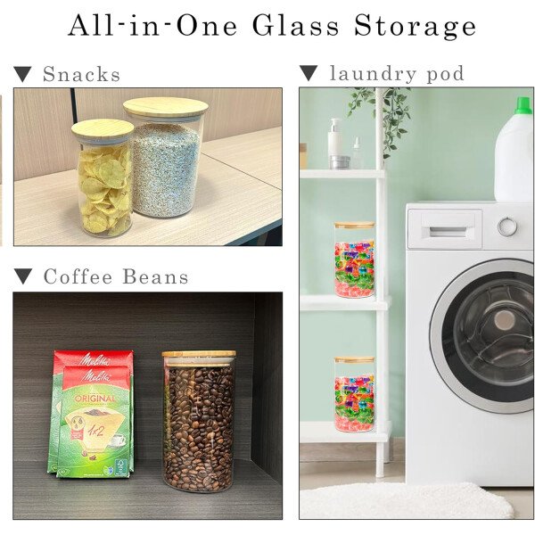 Juego de tarros de almacenamiento de vidrio elegantes con tapas herméticas de bambú, perfecto para la organización de la cocina, harina, arroz, pasta, azúcar, granos de café, accesorios incluidos - Imagen 5