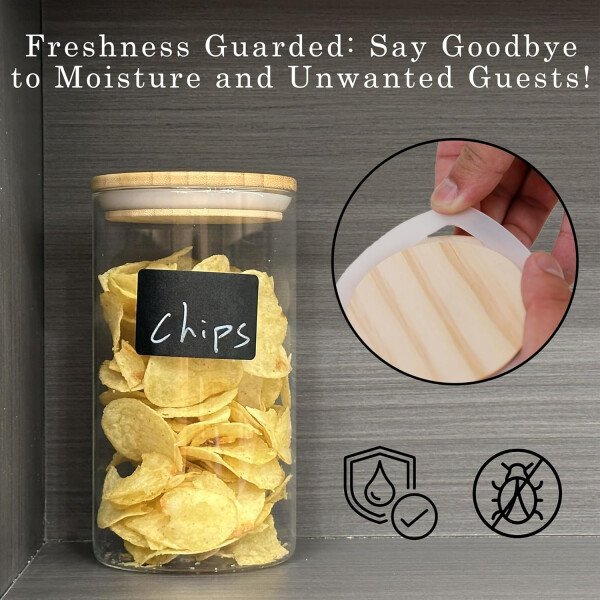 Juego de tarros de almacenamiento de vidrio elegantes con tapas herméticas de bambú, perfecto para la organización de la cocina, harina, arroz, pasta, azúcar, granos de café, accesorios incluidos - Imagen 7