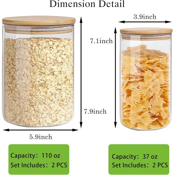 Juego de tarros de almacenamiento de vidrio elegantes con tapas herméticas de bambú, perfecto para la organización de la cocina, harina, arroz, pasta, azúcar, granos de café, accesorios incluidos - Imagen 10