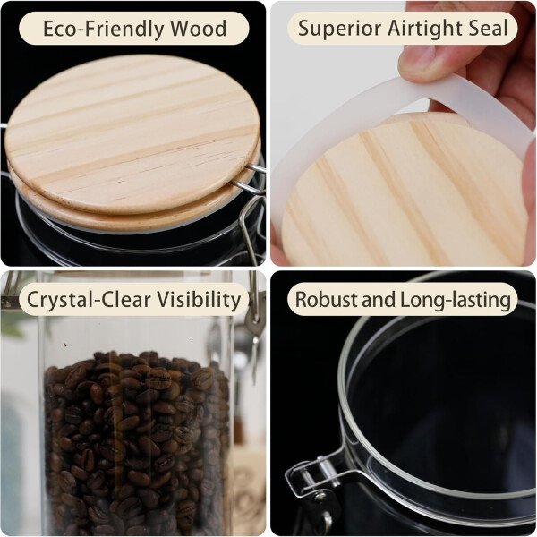 Juego de tarros de almacenamiento de vidrio elegantes con tapas herméticas de bambú, perfecto para la organización de la cocina, harina, arroz, pasta, azúcar, granos de café, accesorios incluidos - Imagen 14