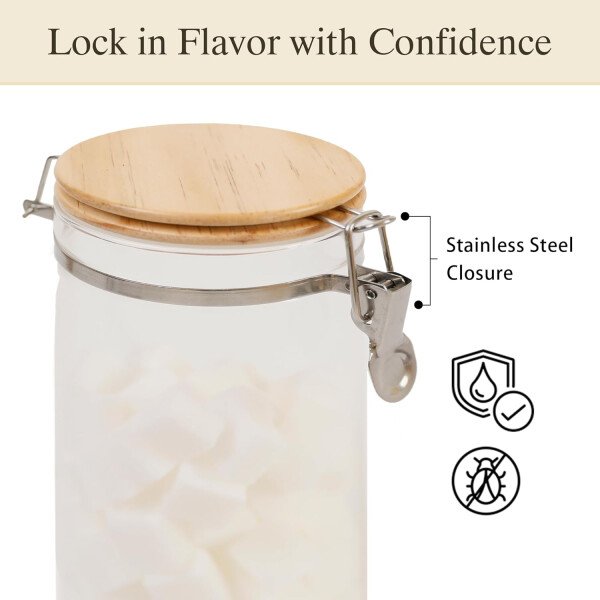 Juego de tarros de almacenamiento de vidrio elegantes con tapas herméticas de bambú, perfecto para la organización de la cocina, harina, arroz, pasta, azúcar, granos de café, accesorios incluidos - Imagen 18