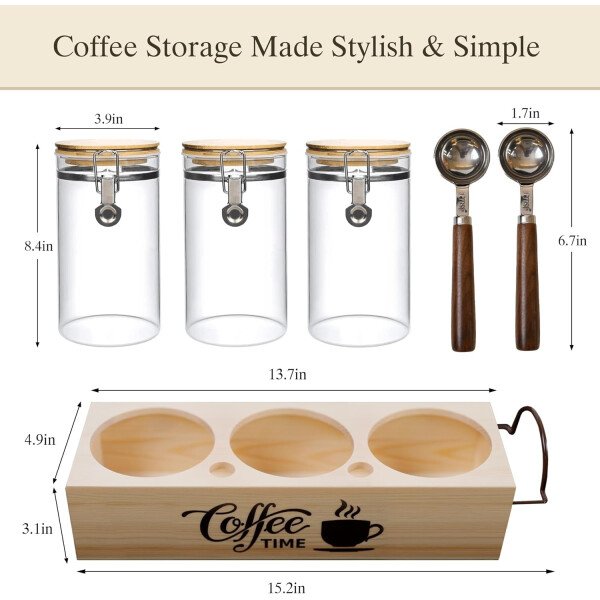 Juego de tarros de almacenamiento de vidrio elegantes con tapas herméticas de bambú, perfecto para la organización de la cocina, harina, arroz, pasta, azúcar, granos de café, accesorios incluidos - Imagen 20