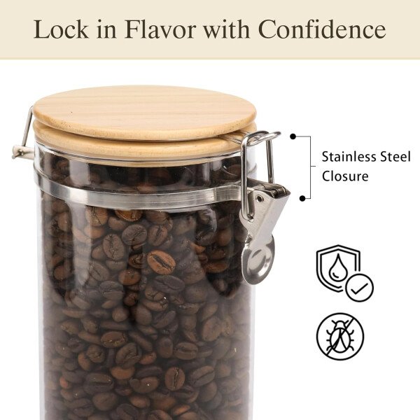 Juego de tarros de almacenamiento de vidrio elegantes con tapas herméticas de bambú, perfecto para la organización de la cocina, harina, arroz, pasta, azúcar, granos de café, accesorios incluidos - Imagen 27