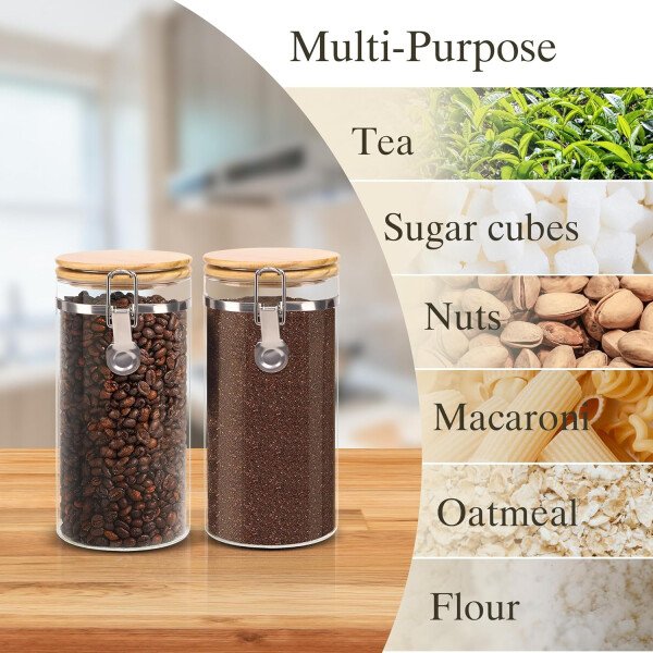 Juego de tarros de almacenamiento de vidrio elegantes con tapas herméticas de bambú, perfecto para la organización de la cocina, harina, arroz, pasta, azúcar, granos de café, accesorios incluidos - Imagen 29