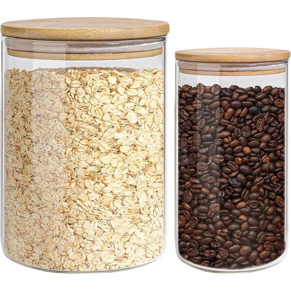 Juego de tarros de almacenamiento de vidrio elegantes con tapas herméticas de bambú, perfecto para la organización de la cocina, harina, arroz, pasta, azúcar, granos de café, accesorios incluidos - Imagen 34