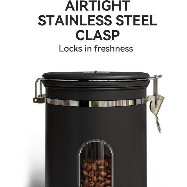 Veken Recipiente de café con ventana, recipiente hermético de acero inoxidable, organizador de almacenamiento de alimentos para la cocina del hogar, para suelo, frijoles, espresso, arroz, té, azúcar - Image 4
