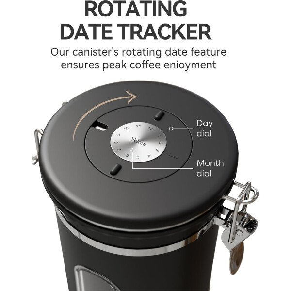 Veken Recipiente de café con ventana, recipiente hermético de acero inoxidable, organizador de almacenamiento de alimentos para la cocina del hogar, para suelo, frijoles, espresso, arroz, té, azúcar - Image 5