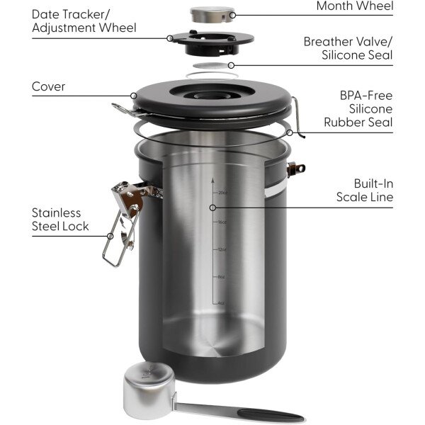 Veken Recipiente de café con ventana, recipiente hermético de acero inoxidable, organizador de almacenamiento de alimentos para la cocina del hogar, para suelo, frijoles, espresso, arroz, té, azúcar - Image 6