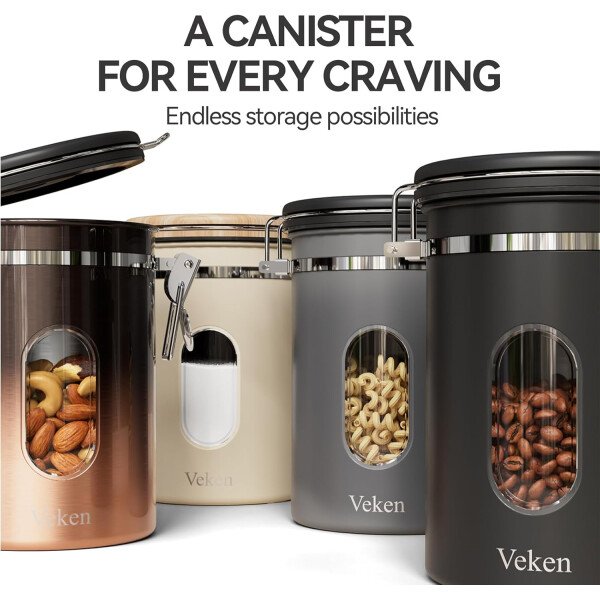 Veken Recipiente de café con ventana, recipiente hermético de acero inoxidable, organizador de almacenamiento de alimentos para la cocina del hogar, para suelo, frijoles, espresso, arroz, té, azúcar - Image 8