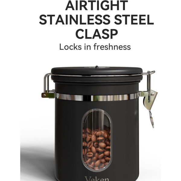 Veken Recipiente de café con ventana, recipiente hermético de acero inoxidable, organizador de almacenamiento de alimentos para la cocina del hogar, para suelo, frijoles, espresso, arroz, té, azúcar - Image 10