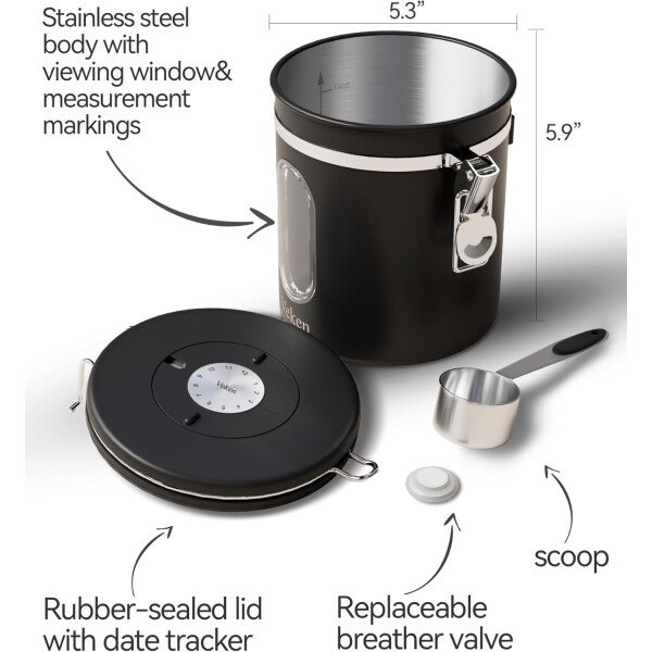 Veken Recipiente de café con ventana, recipiente hermético de acero inoxidable, organizador de almacenamiento de alimentos para la cocina del hogar, para suelo, frijoles, espresso, arroz, té, azúcar - Image 12