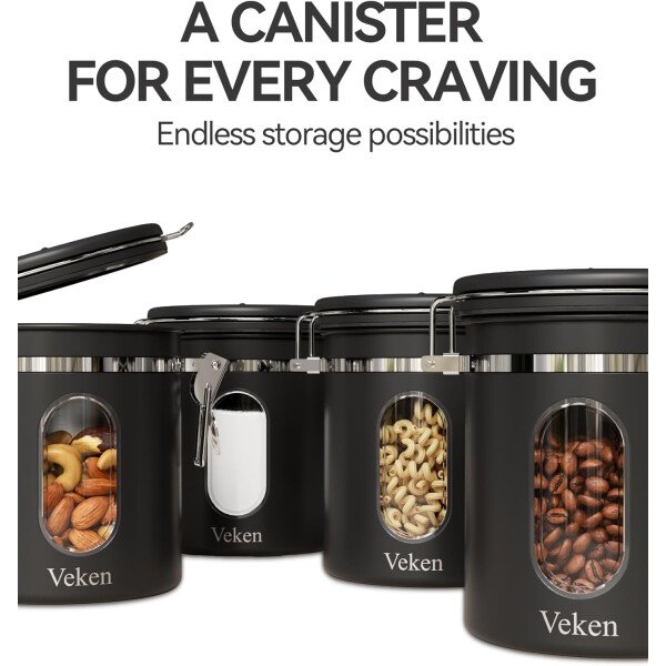 Veken Recipiente de café con ventana, recipiente hermético de acero inoxidable, organizador de almacenamiento de alimentos para la cocina del hogar, para suelo, frijoles, espresso, arroz, té, azúcar - Image 14