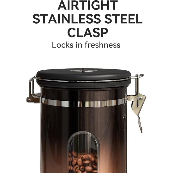 Veken Recipiente de café con ventana, recipiente hermético de acero inoxidable, organizador de almacenamiento de alimentos para la cocina del hogar, para suelo, frijoles, espresso, arroz, té, azúcar - Image 18