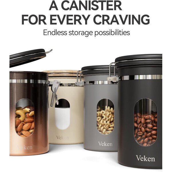 Veken Recipiente de café con ventana, recipiente hermético de acero inoxidable, organizador de almacenamiento de alimentos para la cocina del hogar, para suelo, frijoles, espresso, arroz, té, azúcar - Image 21