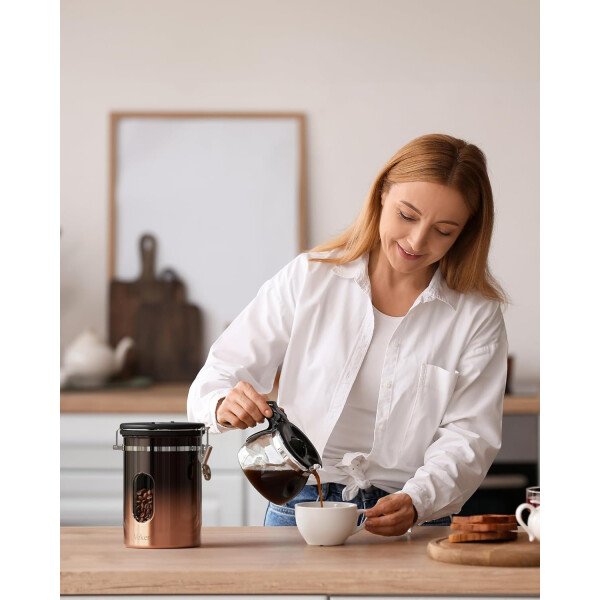 Veken Recipiente de café con ventana, recipiente hermético de acero inoxidable, organizador de almacenamiento de alimentos para la cocina del hogar, para suelo, frijoles, espresso, arroz, té, azúcar - Image 22