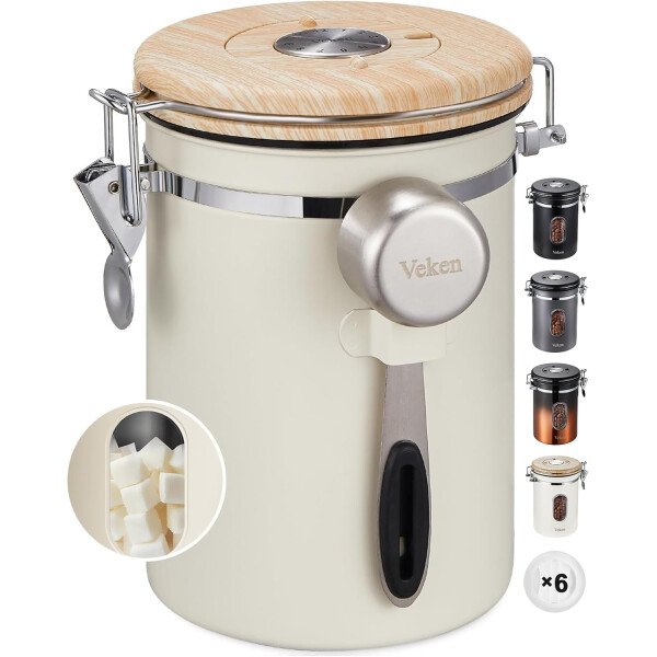 Veken Recipiente de café con ventana, recipiente hermético de acero inoxidable, organizador de almacenamiento de alimentos para la cocina del hogar, para suelo, frijoles, espresso, arroz, té, azúcar - Image 23