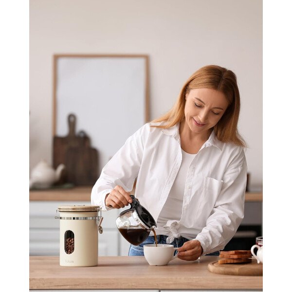Veken Recipiente de café con ventana, recipiente hermético de acero inoxidable, organizador de almacenamiento de alimentos para la cocina del hogar, para suelo, frijoles, espresso, arroz, té, azúcar - Image 28
