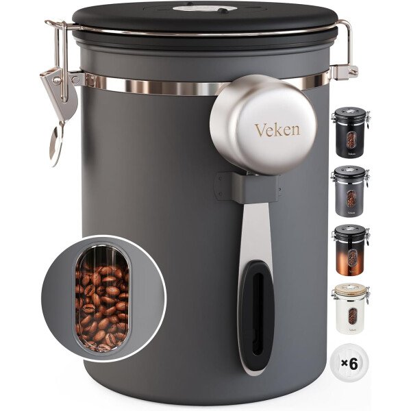 Veken Recipiente de café con ventana, recipiente hermético de acero inoxidable, organizador de almacenamiento de alimentos para la cocina del hogar, para suelo, frijoles, espresso, arroz, té, azúcar - Image 29