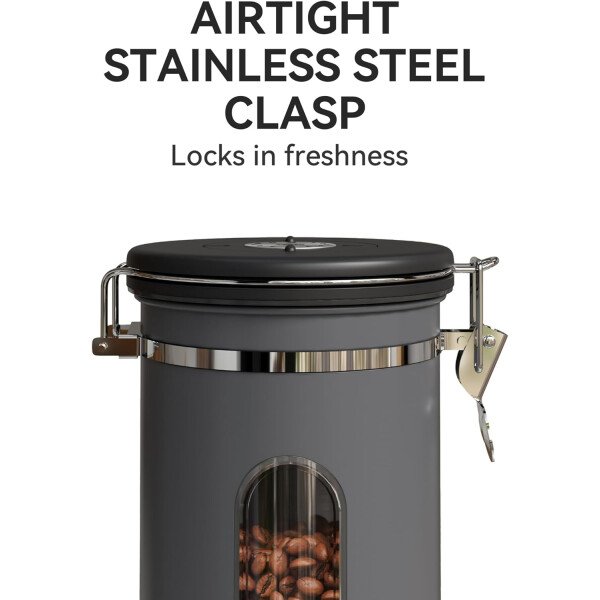 Veken Recipiente de café con ventana, recipiente hermético de acero inoxidable, organizador de almacenamiento de alimentos para la cocina del hogar, para suelo, frijoles, espresso, arroz, té, azúcar - Image 30