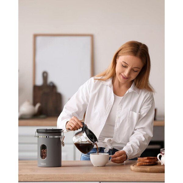 Veken Recipiente de café con ventana, recipiente hermético de acero inoxidable, organizador de almacenamiento de alimentos para la cocina del hogar, para suelo, frijoles, espresso, arroz, té, azúcar - Image 32