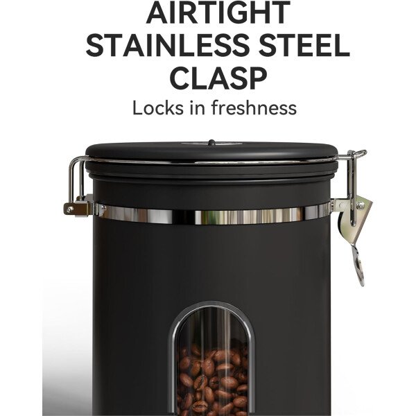 Veken Recipiente de café con ventana, recipiente hermético de acero inoxidable, organizador de almacenamiento de alimentos para la cocina del hogar, para suelo, frijoles, espresso, arroz, té, azúcar - Image 36