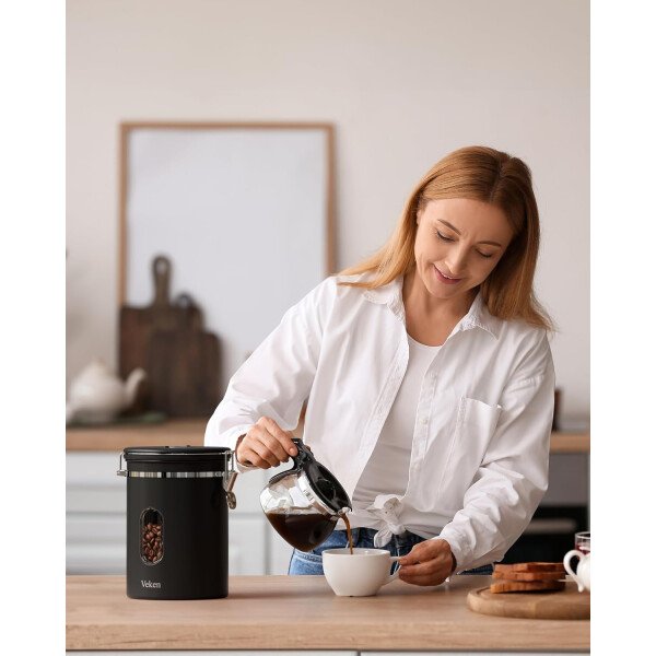 Veken Recipiente de café con ventana, recipiente hermético de acero inoxidable, organizador de almacenamiento de alimentos para la cocina del hogar, para suelo, frijoles, espresso, arroz, té, azúcar - Image 41