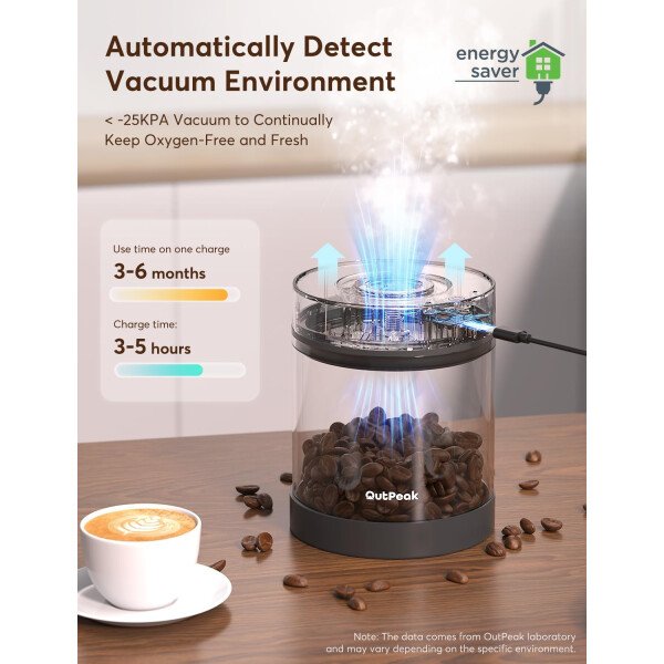 OUTPEAK Neo 2025 Kilo - Recipiente de café al vacío automático, capacidad de 1.5 litros para 17.6 onzas de granos de café, operación con un botón, recipiente de almacenamiento de café de acero - Imagen 3