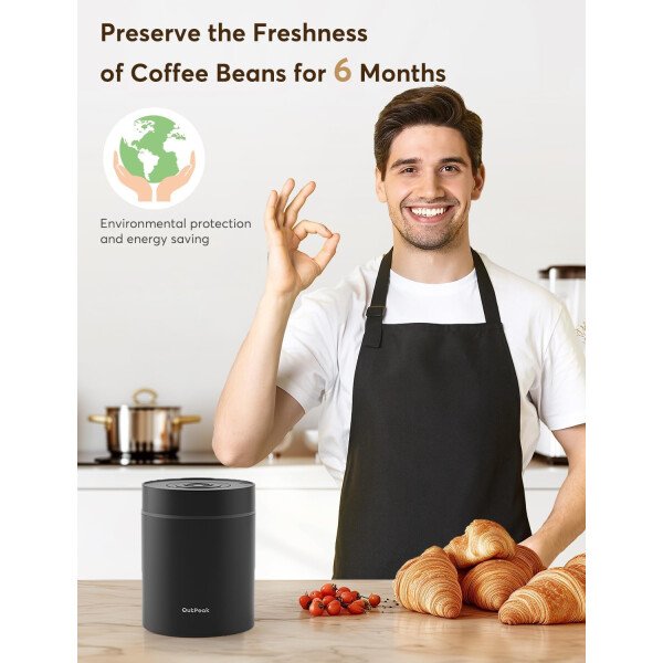 OUTPEAK Neo 2025 Kilo - Recipiente de café al vacío automático, capacidad de 1.5 litros para 17.6 onzas de granos de café, operación con un botón, recipiente de almacenamiento de café de acero - Imagen 4