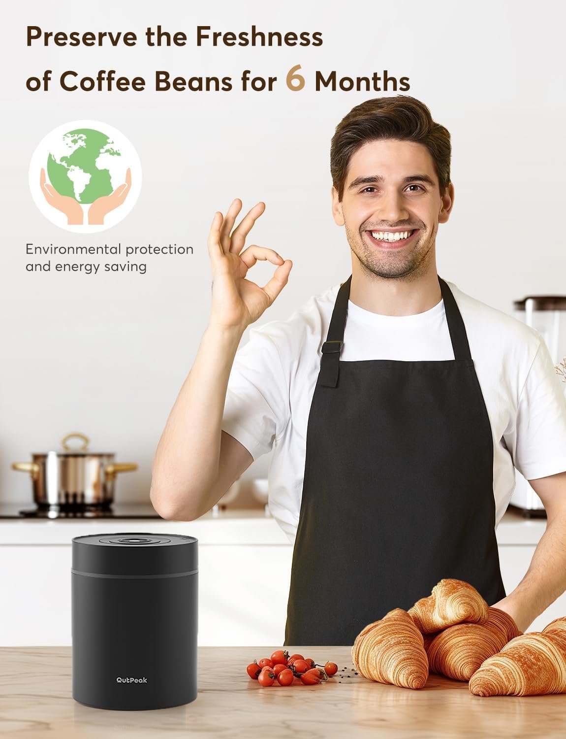 OUTPEAK Neo 2025 Kilo - Recipiente de café al vacío automático, capacidad de 1.5 litros para 17.6 onzas de granos de café, operación con un botón, recipiente de almacenamiento de café de acero - Imagen 4