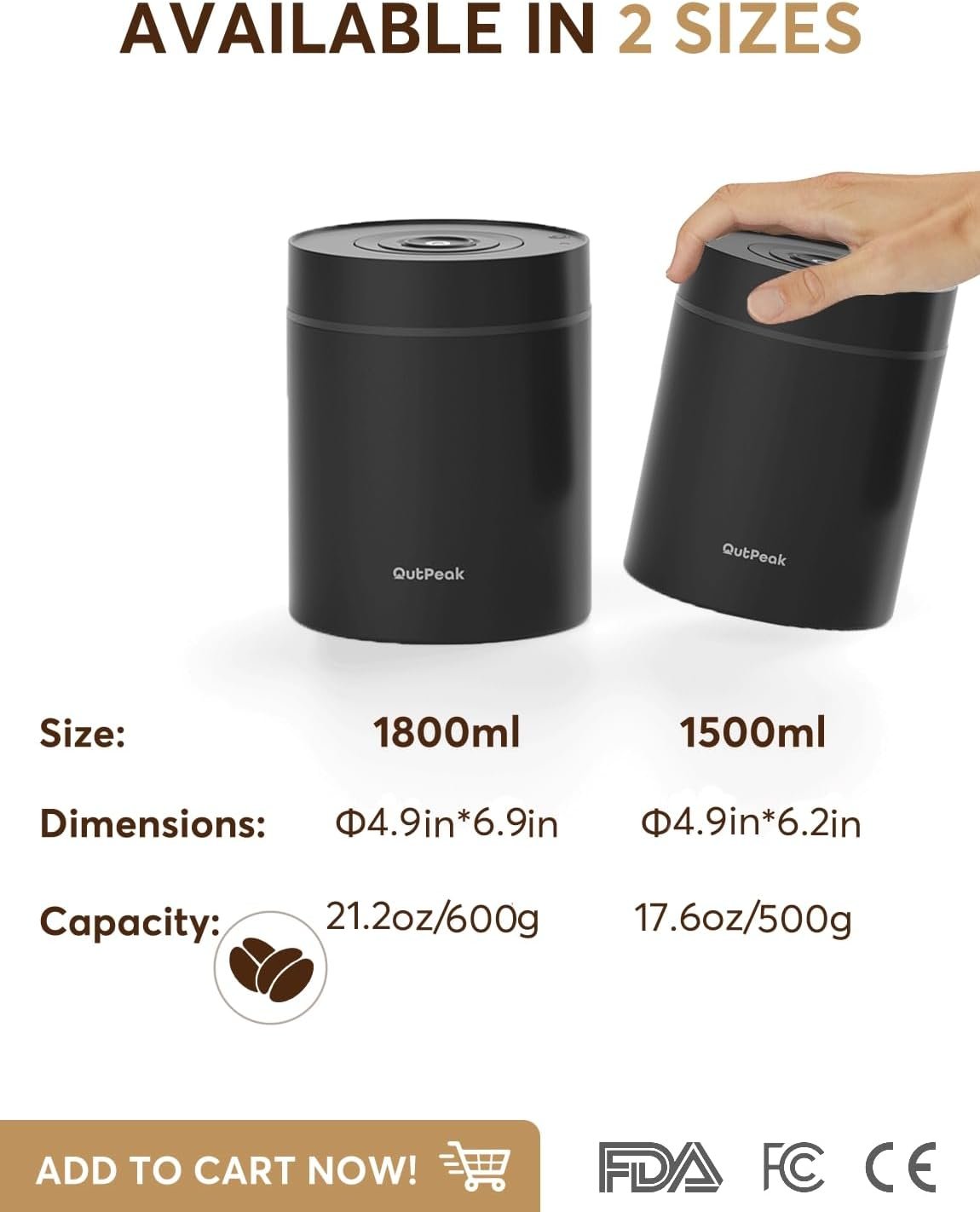 OUTPEAK Neo 2025 Kilo - Recipiente de café al vacío automático, capacidad de 1.5 litros para 17.6 onzas de granos de café, operación con un botón, recipiente de almacenamiento de café de acero - Imagen 5