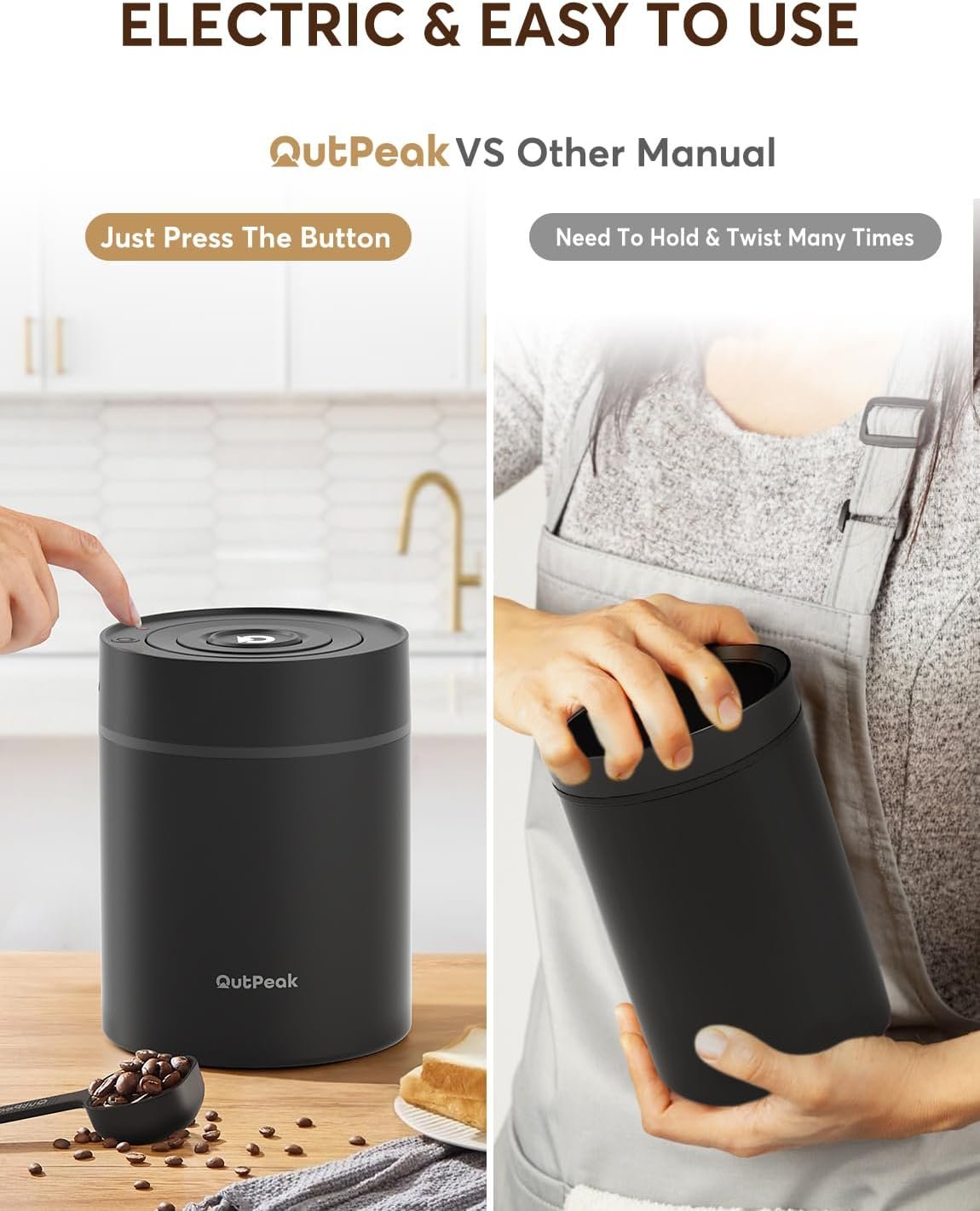 OUTPEAK Neo 2025 Kilo - Recipiente de café al vacío automático, capacidad de 1.5 litros para 17.6 onzas de granos de café, operación con un botón, recipiente de almacenamiento de café de acero - Imagen 6