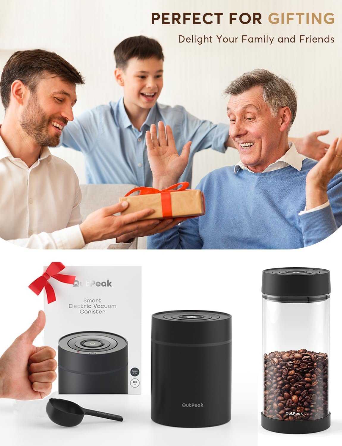 OUTPEAK Neo 2025 Kilo - Recipiente de café al vacío automático, capacidad de 1.5 litros para 17.6 onzas de granos de café, operación con un botón, recipiente de almacenamiento de café de acero - Imagen 9