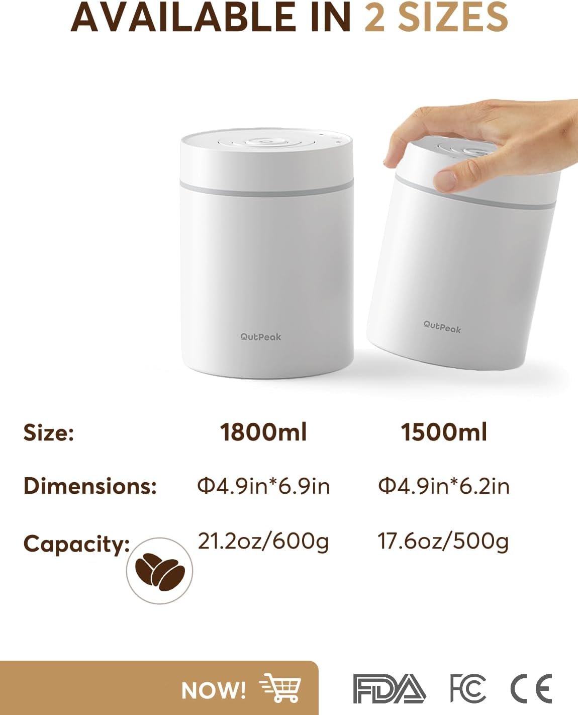 OUTPEAK Neo 2025 Kilo - Recipiente de café al vacío automático, capacidad de 1.5 litros para 17.6 onzas de granos de café, operación con un botón, recipiente de almacenamiento de café de acero - Imagen 12