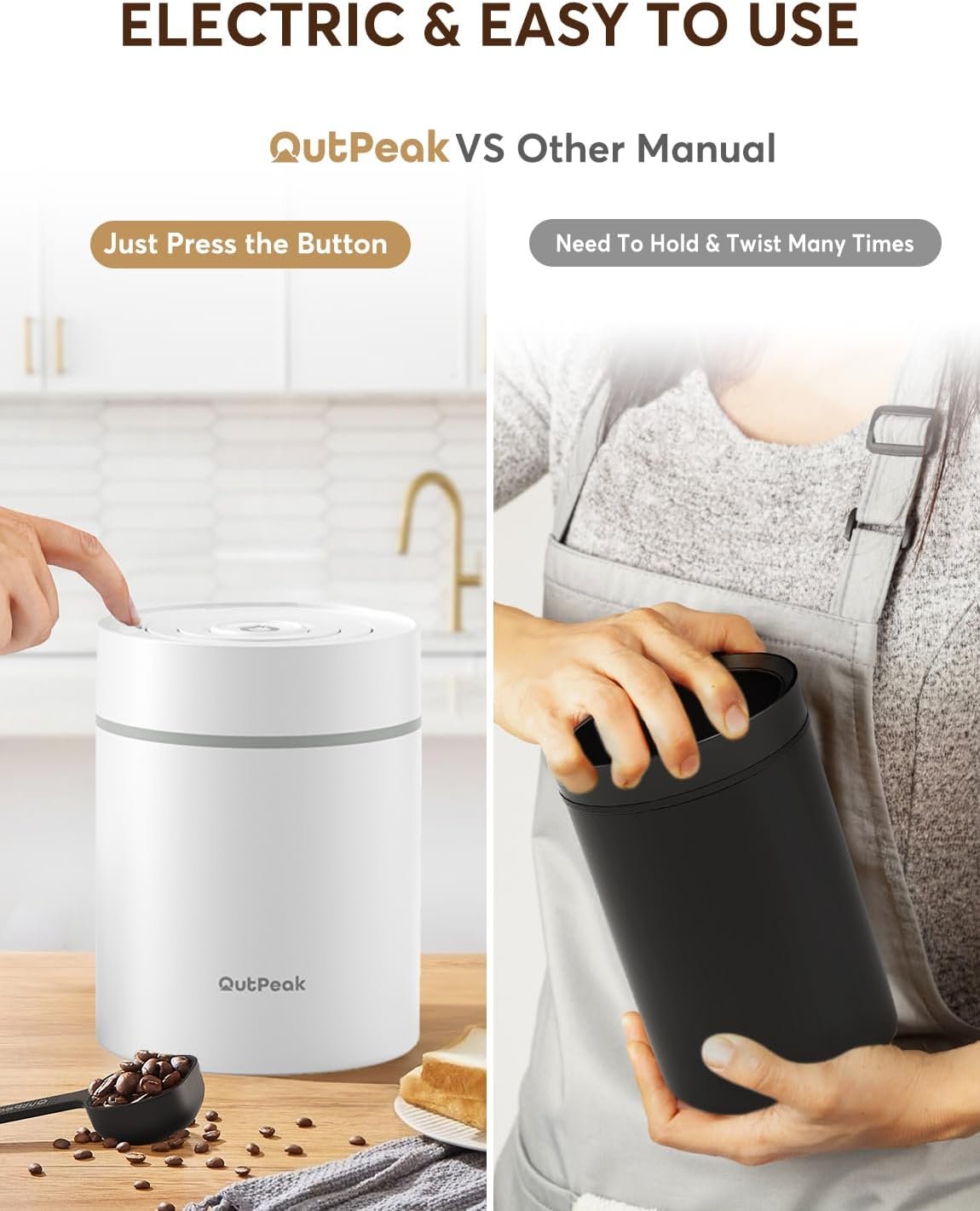 OUTPEAK Neo 2025 Kilo - Recipiente de café al vacío automático, capacidad de 1.5 litros para 17.6 onzas de granos de café, operación con un botón, recipiente de almacenamiento de café de acero - Imagen 13