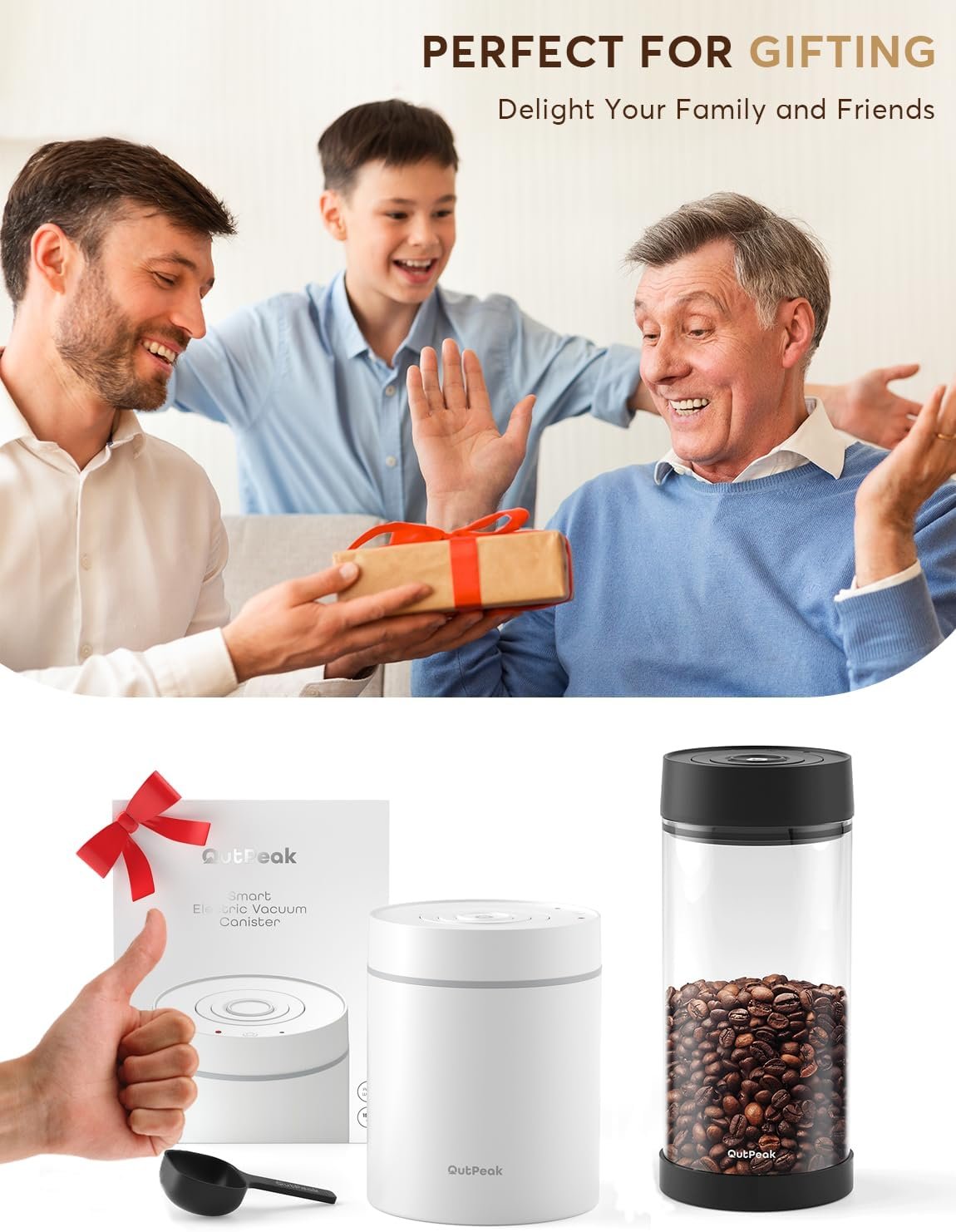 OUTPEAK Neo 2025 Kilo - Recipiente de café al vacío automático, capacidad de 1.5 litros para 17.6 onzas de granos de café, operación con un botón, recipiente de almacenamiento de café de acero - Imagen 16