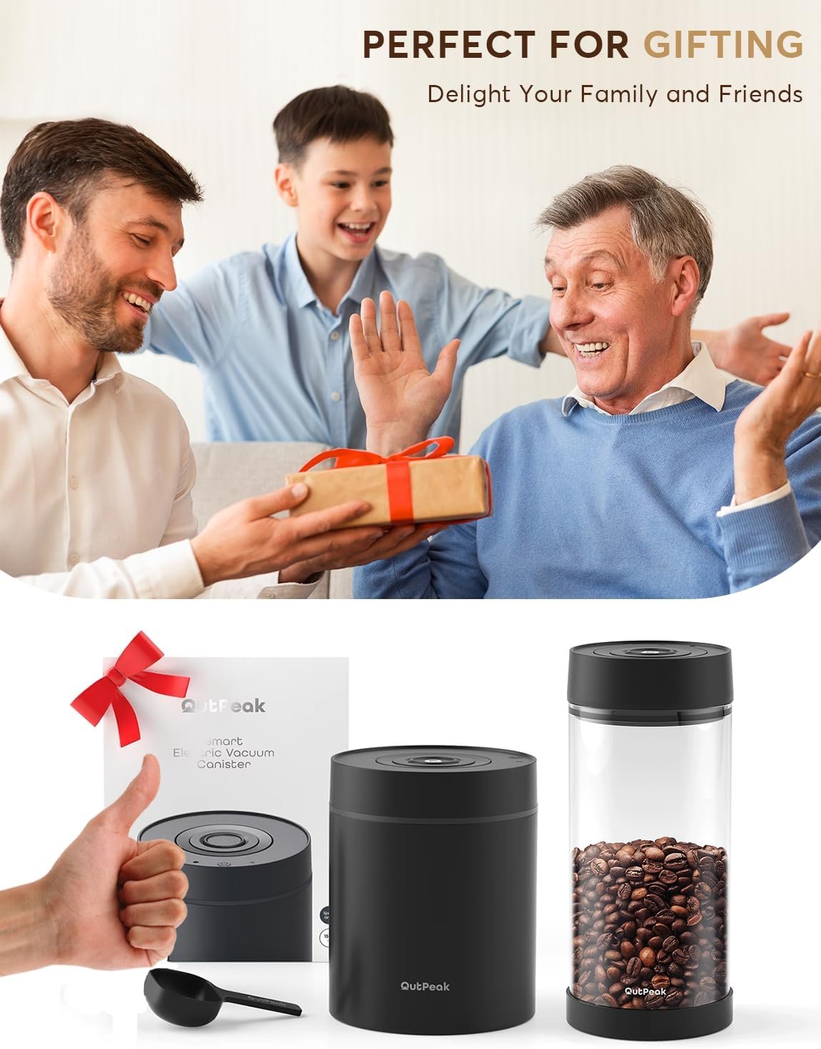 OUTPEAK Neo 2025 Kilo - Recipiente de café al vacío automático, capacidad de 1.5 litros para 17.6 onzas de granos de café, operación con un botón, recipiente de almacenamiento de café de acero - Imagen 21