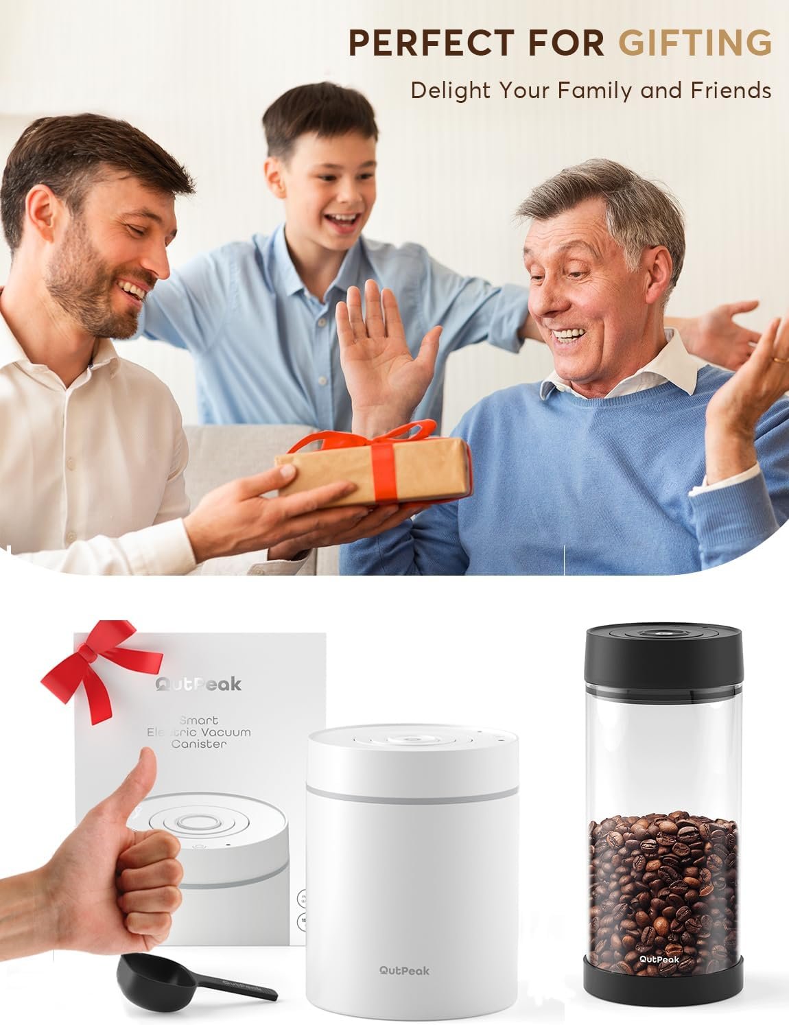 OUTPEAK Neo 2025 Kilo - Recipiente de café al vacío automático, capacidad de 1.5 litros para 17.6 onzas de granos de café, operación con un botón, recipiente de almacenamiento de café de acero - Imagen 26