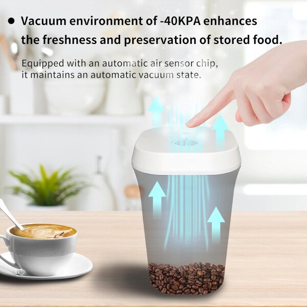 Recipiente de café al vacío y recipiente de almacenamiento de alimentos con aspiradora de un solo clic, conserva la frescura durante semanas, recipiente de vacío de café de PC de grado alimenticio de - Image 2