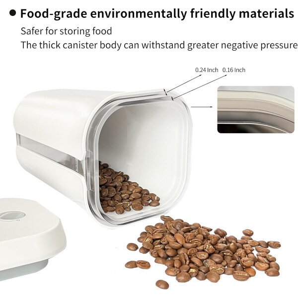 Recipiente de café al vacío y recipiente de almacenamiento de alimentos con aspiradora de un solo clic, conserva la frescura durante semanas, recipiente de vacío de café de PC de grado alimenticio de - Image 4