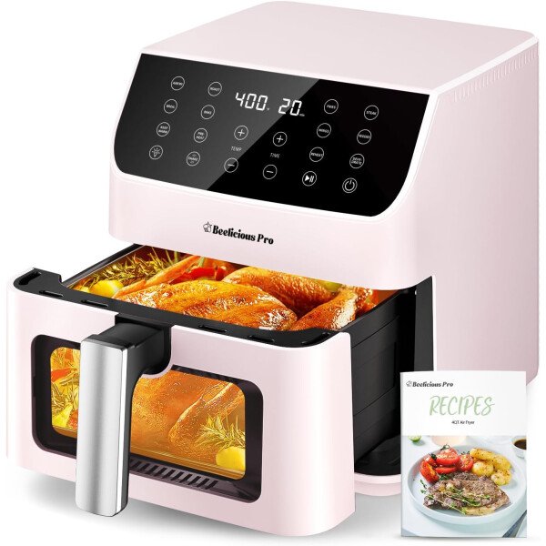 Beelicious - Freidora de aire grande de 5.8 cuartos de galón, freidora digital 12 en 1 con ventana transparente, más de 40 recetas, tecnología de bloqueo de sabor, recordatorio de agitación, compacta - Imagen 7