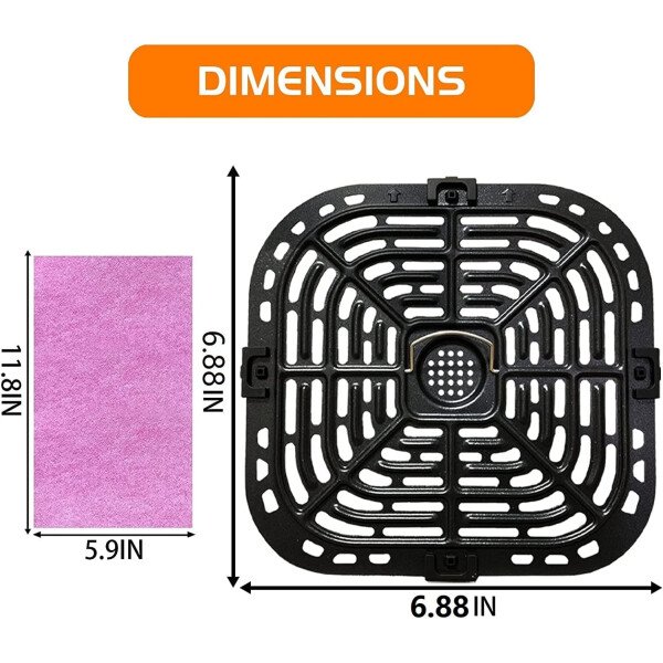 Sartén para freidora de aire para instantáneos Vortex Mini horno freidora de aire de 2 cuartos de galón, placa de parrilla de freidora de aire de primera calidad, rejilla de rejilla con pestañas de goma para instantáneos, freidora de aire de 2 cuartos de galón, antiadherente, apta para lavavajillas - Imagen 7
