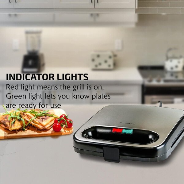 OVENTE - Sandwichera eléctrica con placas antiadherentes, luces indicadoras, asa de tacto frío, fácil de limpiar y guardar, cocina desayuno, queso a la parrilla, tostados y aperitivos, negro GPS401B - Image 3