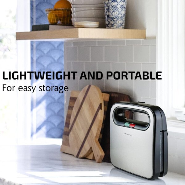 OVENTE - Sandwichera eléctrica con placas antiadherentes, luces indicadoras, asa de tacto frío, fácil de limpiar y guardar, cocina desayuno, queso a la parrilla, tostados y aperitivos, negro GPS401B - Image 4