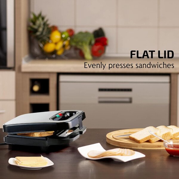 OVENTE - Sandwichera eléctrica con placas antiadherentes, luces indicadoras, asa de tacto frío, fácil de limpiar y guardar, cocina desayuno, queso a la parrilla, tostados y aperitivos, negro GPS401B - Image 5